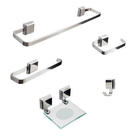 Kit De Acessórios Para Banheiro Linha Luxo Quadrado 5 Peças Kit De Acessórios Para Banheiro Linha Luxo Quadrado 5 Peças