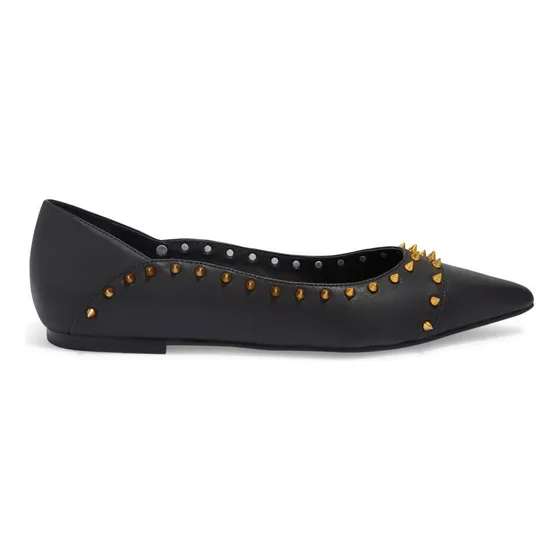 Sapatilha Bico Fino Couro Preta Spikes Degalls