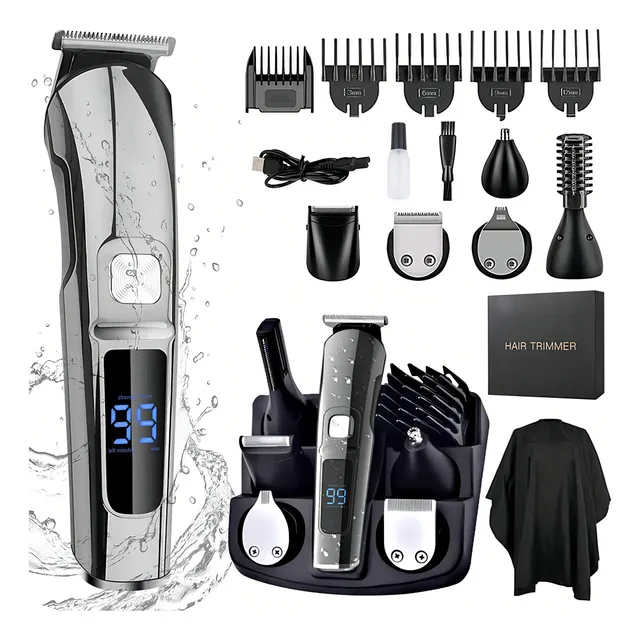 Rasuradoras para hombre Electrica,Trimmer Kit Cortadora 18 en 1 Barba Cabello Nariz Cuerpo Shaver Profesional Afeitadora Recargable USB,IPX7 Impermeable,Exquisita caja de regalo,Silver