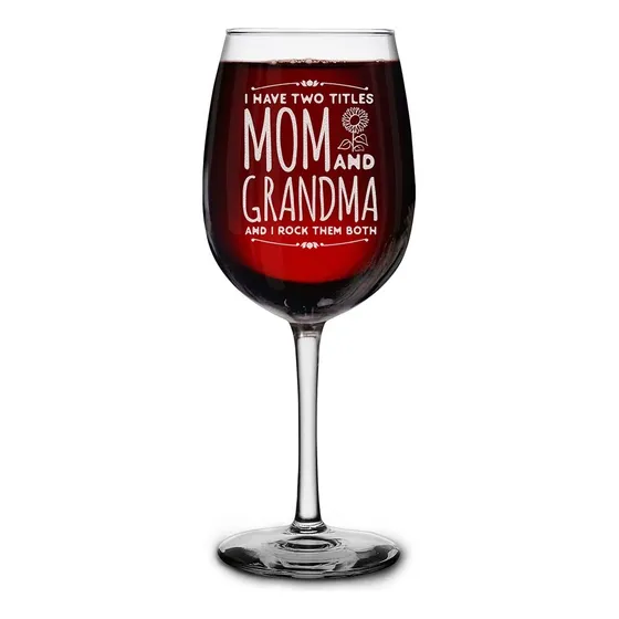 Shop4ever Copa Vino Tallo Grabado Laser  I Have Two Titl Mom