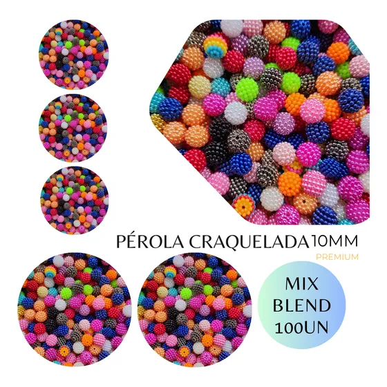 Pérola Craquelada Amora 10mm  Mix Colorido Com 100 Un