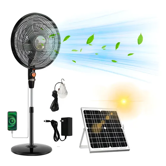 16''ventilador Solar De Pie Recargable Silencioso Con Usb