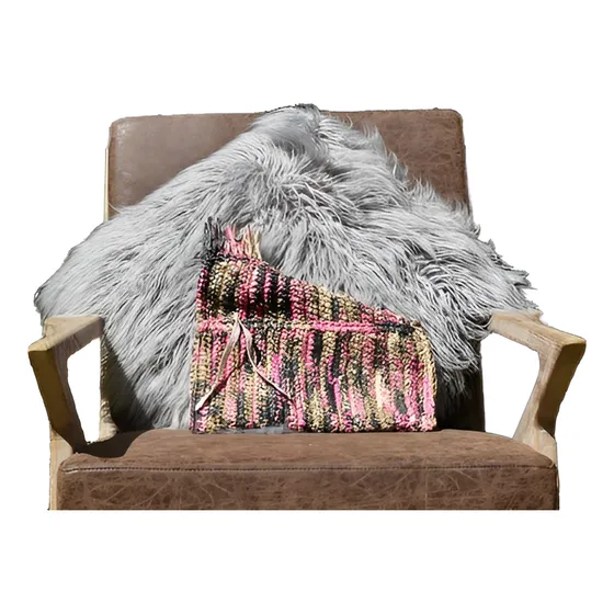 Bolsa De Rafia Natural Hecha A Mano Importada Multicolor