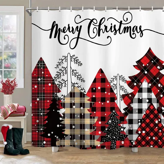 Baccessor Cortina Ducha Feliz Navidad Diseño Bufalo Rojo 72