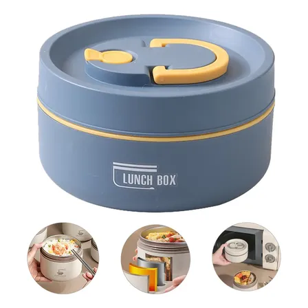 Marmita Térmica Redonda 440ml Com Alça E Válvula Para Viagem Azul