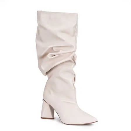 Bota Feminina Domidona Slouchy Bico Fino Salto Geométrico