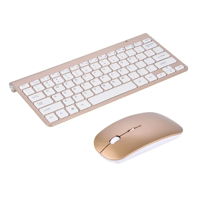 Set Combo Teclado Mouse Inalámbrico Usb Español Dorado Dorado