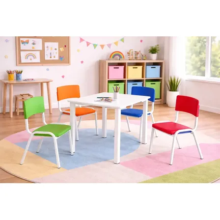 Jogo De Mesa Infantil 60x60 4 Cadeiras Color Creche Escolas Colorida