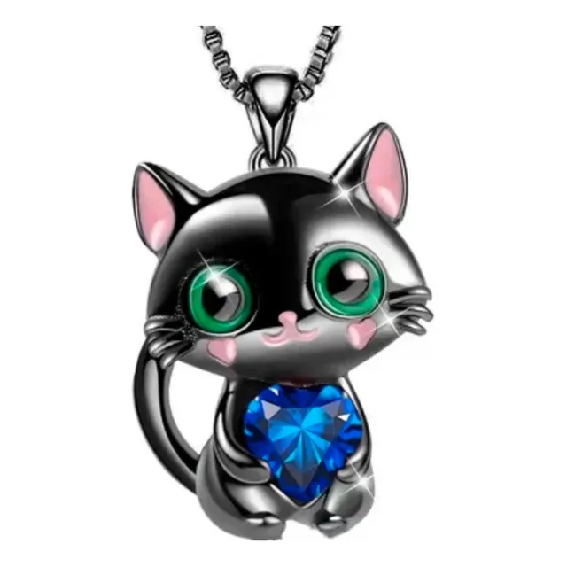 Collar Gato Con Cristal De Corazon, Mujer, Importado