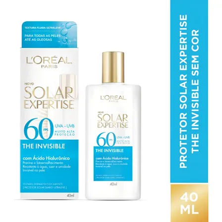 Protetor Solar Facial Fps 60 Antifotoenvelhecimento Com Ácido Hialurônico, Textura Leve E Resistente À Água, Sem Cor, Solar Expertise L'oréal Paris 40g