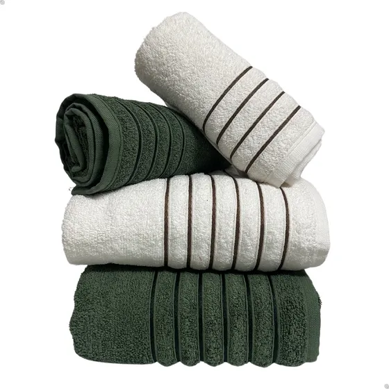 Toalhas De Banho E Rosto Kit C/ 4 Pçs Algodão Alta Absorção