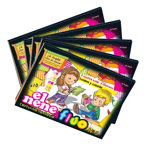 Block El Nene Escolar Hojas Fantasia Color Fluo Pack X10