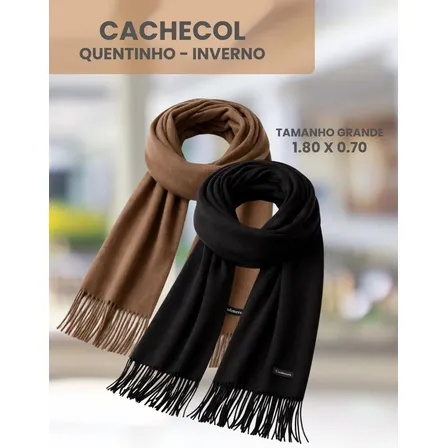 Kit 2 Cachecol Lenço Echarpe Pashmina Elegante Macio Inverno Marrom / Preto Unico
