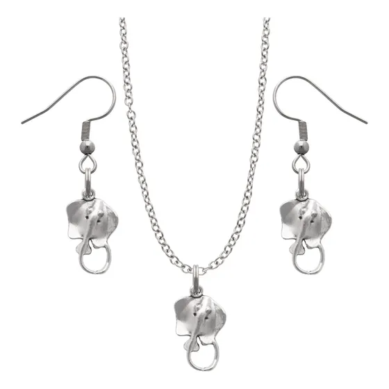 Kit Collar Y Aretes Animales Acuáticos Dije Cadena Acero Plateado Mantarraya 2