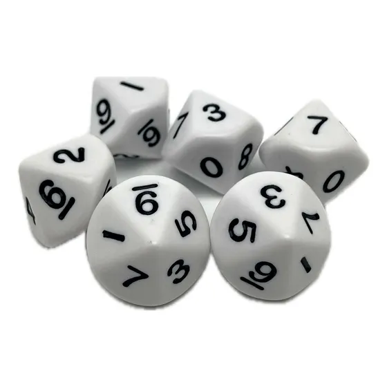 Set De 6 Dados 10 Caras Acrílicos Matemática Color Blanco
