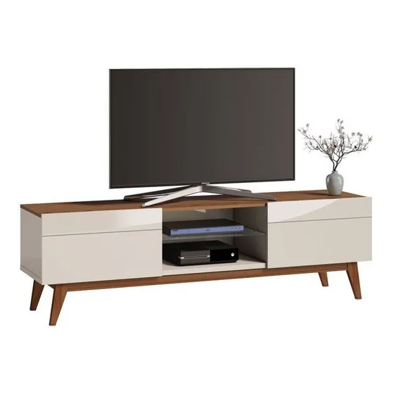 Rack Classic 2g 1.8 Off White Com Freijó - Imcal Móveis