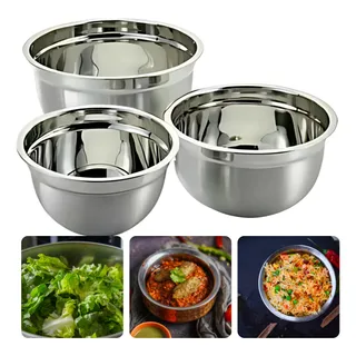 Kit 3 Tigela Inox Redonda 22cm Saladeira Refeição Individual Kit 3 Tigela Inox Redonda 22cm Saladeira Refeição Individual