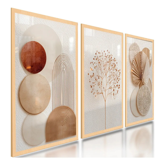 Quadros Decorativos Abstratos Geométricos Boho Neutro 122x60 Cor Carvalho Armação Infinita Quadros Decorativos Abstratos Geométricos Boho Neutro 122x60 Cor Carvalho Armação Infinita