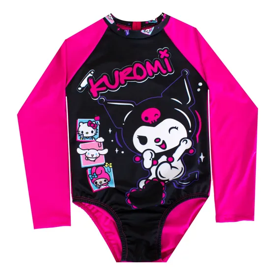 Traje De Baño De Kuromi Para Niñas Manga Larga Negro