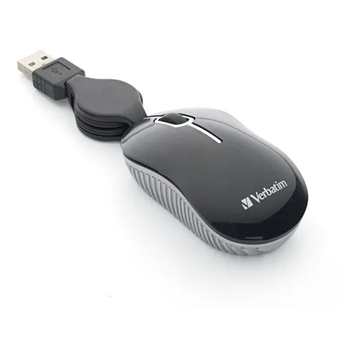 Mouse Optico Verbatim Con Cable Rectractil Color Negro