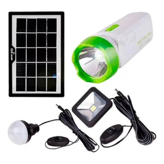 Kit Linterna Recargable Y Portatil Con Panel Solar 3w