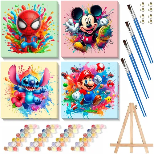 SENQAO Kit De Pintura Por Números Para Adultos Y Niños – 4 Lienzos Enmarcados Con Diseños De Animales, Set Completo Con Pinceles Y Pinturas Acrílicas