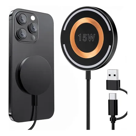 Cargador Inalámbrico Magnético 2 En 1 Rápido Black