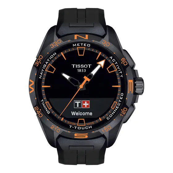 Reloj Digital Tissot T-touch Connect Naranjo Correa Negro Fondo Negro