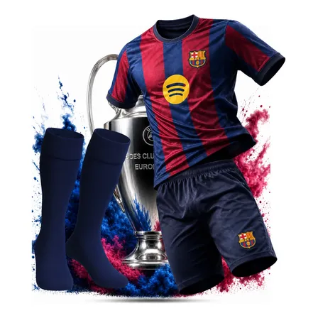 Kit Conjunto Infantil Barcelona Camisa Short Meião