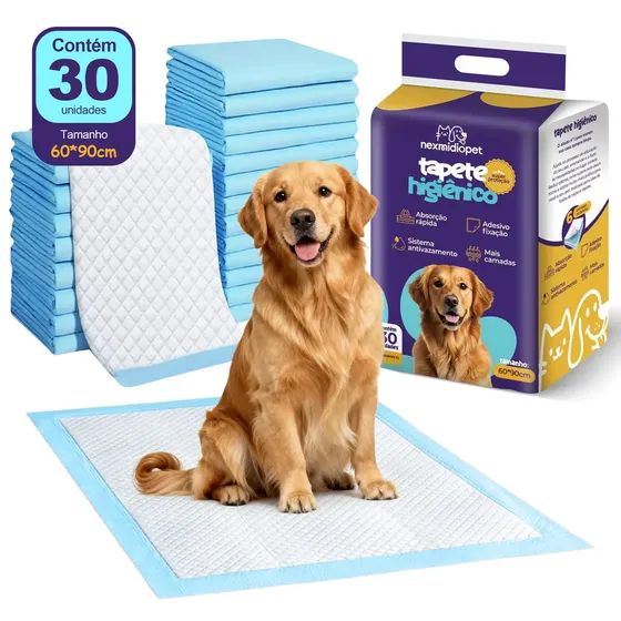 Tapete Higiênico 90x60cm para Cachorros 30 Unidades Grande Tapete Higiênico Pet para Cães Uso Diário