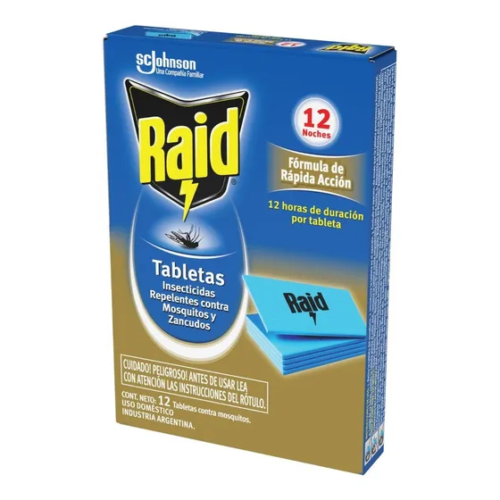 Raid 12 Tabletas Rápida Acción Contra Mosquitos Zancudos