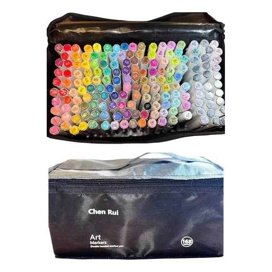 Kit Canetas Marcadores Chen Rui 168 Cores  Ponta Dupla