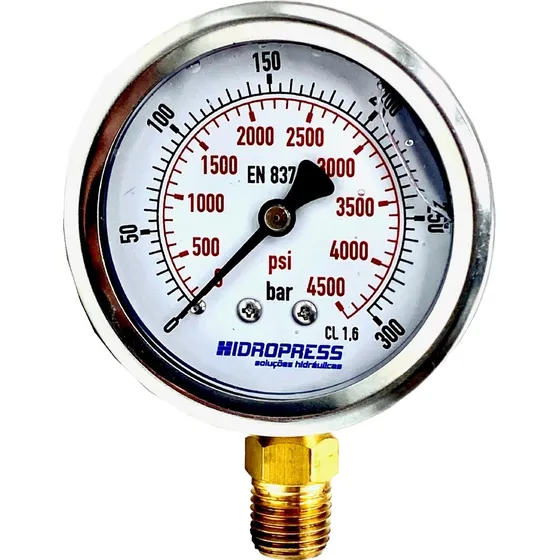 HIDROPRESS CONEXÃO INFERIOR manometro glicerinado de 0 a 300 bar