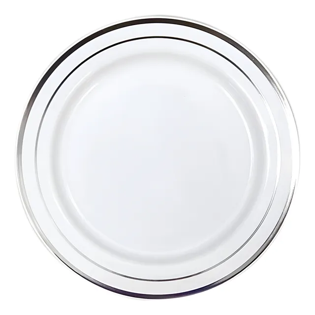  Plato Blanco Con Borde Plateado 19cm De Diámetro X 10 Und
