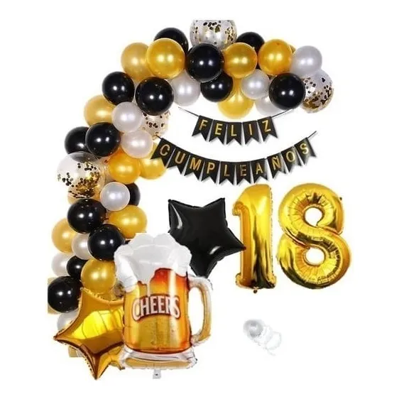 Kit Decoración Arco De Globos Bombas 18 Años Cervezas+cumple