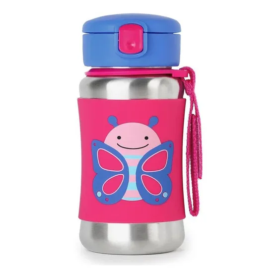 Garrafinha Skip Hop Zoo Borboleta Inox 350ml Canudo Flexivel