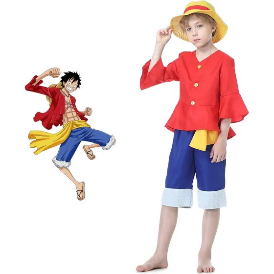 Fantasia Infantil E Adolescente Luffy One Piece Pirata 4 Pç
