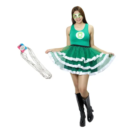 Disfraz Linterna Verde Superheroe Blusa Y Tutu Con Antifaz Para Dama