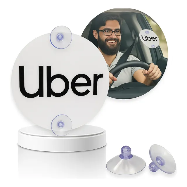 Placa Identificação Motorista Aplicativo Uber Branco Preto 
