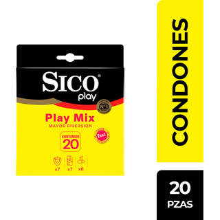 Sico® Play Mix Condones Sabor Cereza, Fresa Y Chocolate 20pz Sico® Play Mix Condones Sabor Cereza, Fresa Y Chocolate 20pz