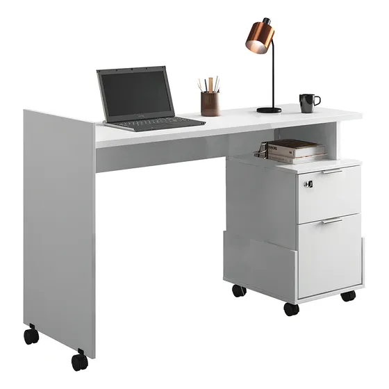 Mesa Escrivaninha 2 Gavetas Módulo 1 Office Alessa Branca