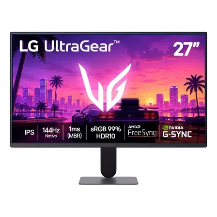 LG UltraGear Monitor Gamer 27" IPS, 144Hz Nativo, 1ms (MBR), Full HD (1920x1080), HDR10, NVIDIA G-SYNC, AMD FreeSync, Preto - 27G411B