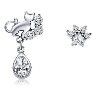 Brincos De Gato Com Zircônia Em Prata 925 E Banho De Platina Brincos De Gato Com Zircônia Em Prata 925 E Banho De Platina