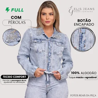 Jaqueta Jeans Feminina Jaquetinha Com Pérola Jaqueta Jeans Feminina Jaquetinha Com Pérola