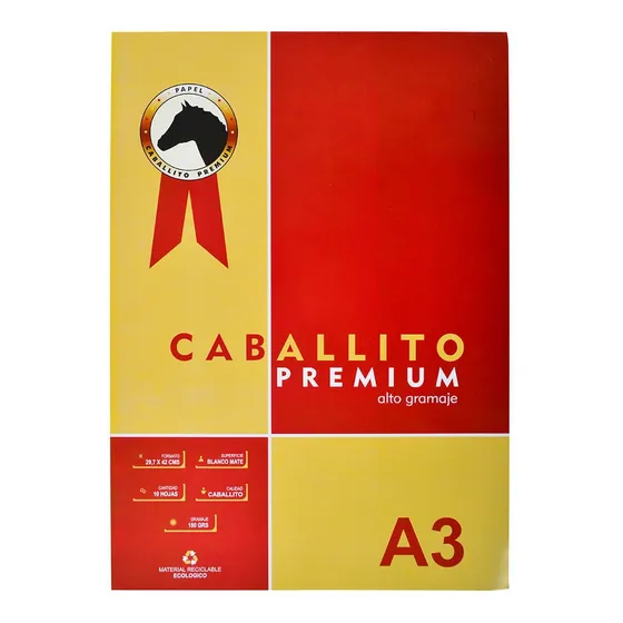 Block Caballito Premium A3 29,7x42cm 180 Grs 10 Hojas Color Blanco