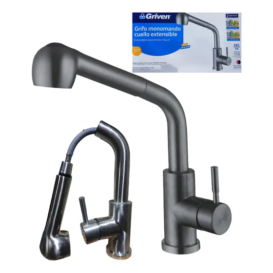 Llave Griferia Fregadero Monomando Acero Inox  Extensible Gr