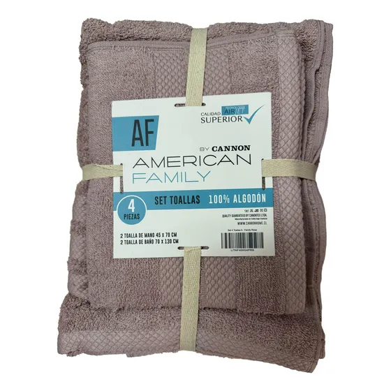 Juego De 4 Toallas Af Cannon De 400gr 2 De Baño + 2 De Mano Color Rosa Liso