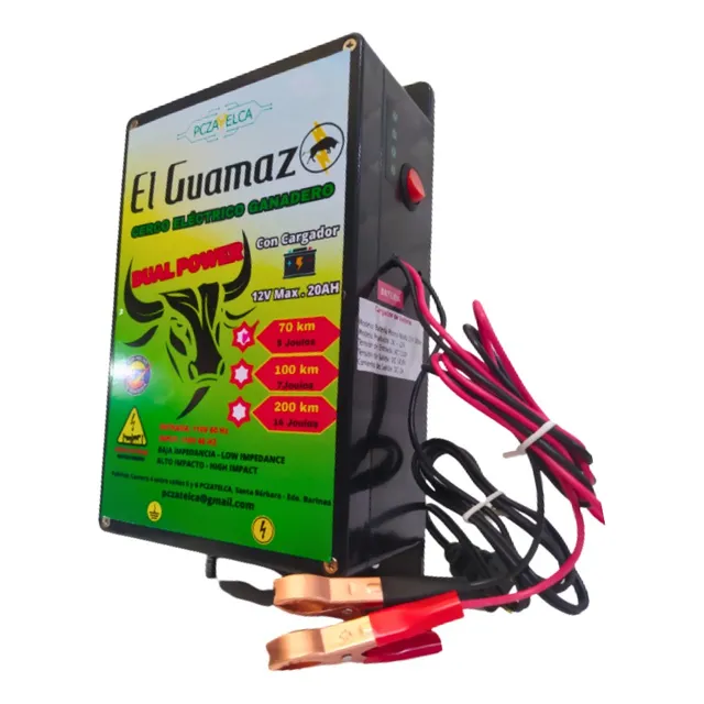 Energizador Cerca Ganadera Dual Cargador Batería 200 Km