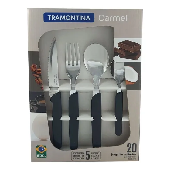 Juego Set De Cubiertos Tramontina Carmel 20 Piezas Color Negro