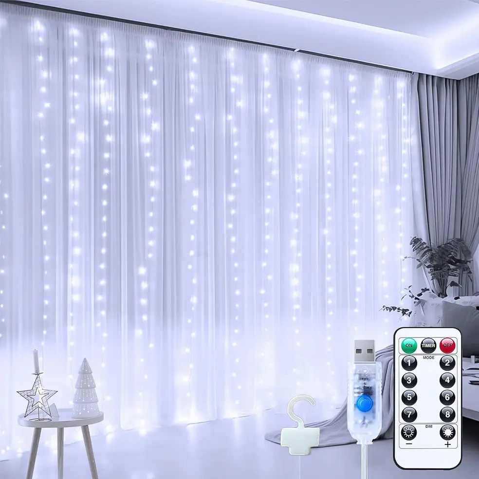 Cortina Led Decoração 3x3m 110v/220v Duplo Volt + 300 Un Led Branco 127/220v